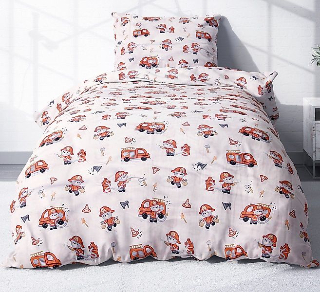 Heubergshop Kinderbettwäsche, Renforcé, 2 teilig, 135x200cm + 80x80cm Feuer günstig online kaufen