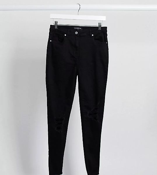 Parisian Tall – Enge Jeans in Schwarz mit Zierrissen am Knie günstig online kaufen