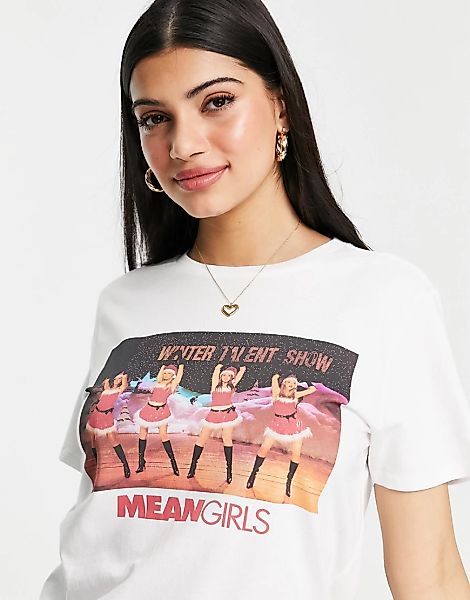 ASOS DESIGN – T-Shirt in Weiß mit weihnachtlichem „Mean Girls“-Print günstig online kaufen