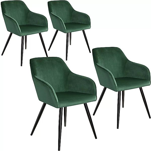 4er Set Stuhl Marilyn Samtoptik, schwarze Stuhlbeine - dunkelgrün/schwarz günstig online kaufen