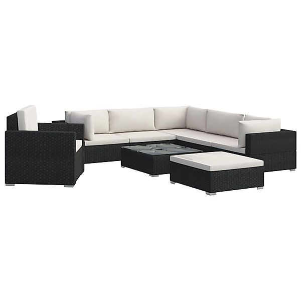 vidaXL 8-Tlg Garten-Lounge-Set mit Auflagen Poly Rattan Schwarz 46766 günstig online kaufen