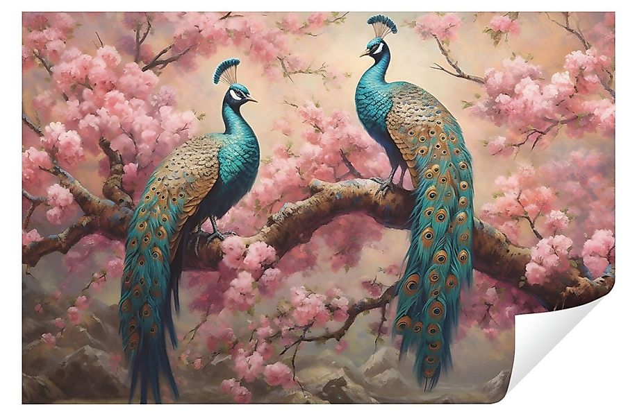 Wallarena Fototapete Pfau Vogel Blumen Vlies Tapete Wohnzimmer Schlafzimmer günstig online kaufen