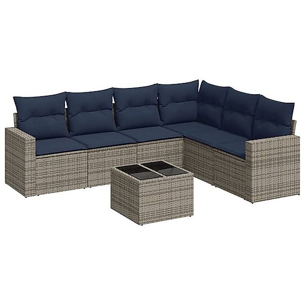 vidaXL Sofaelement 7-tlg. Garten-Sofagarnitur mit Kissen Grau Poly Rattan ( günstig online kaufen