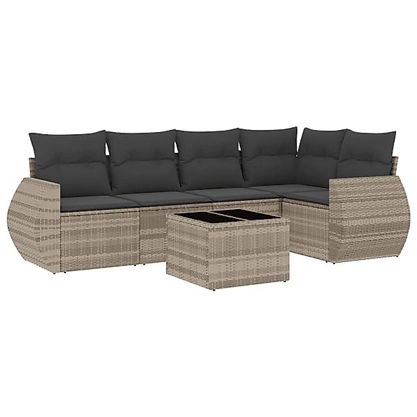 vidaXL 6-Tlg Garten-Sofagarnitur mit Kissen Hellgrau Poly Rattan 3253679 günstig online kaufen