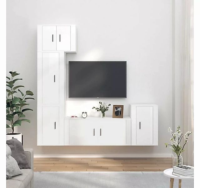 furnicato TV-Schrank 5-tlg. TV-Schrank-Set Hochglanz-Weiß Holzwerkstoff günstig online kaufen