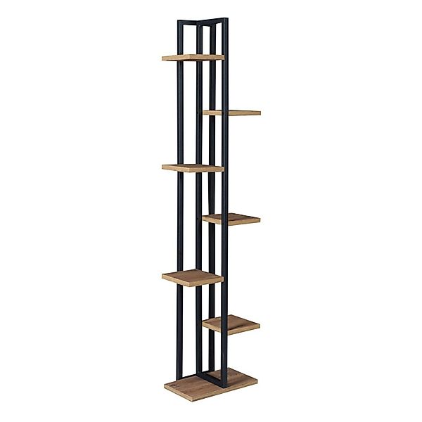 en.casa Blumenständer, Somero Pflanzenregal 150x34x21cm, Schwarz/Walnuss-Op günstig online kaufen