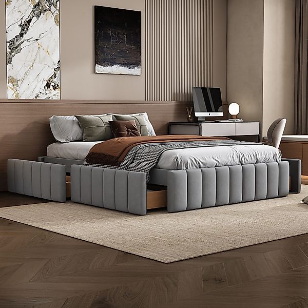 OKWISH Polsterbett Funktionsbett Stauraumbett Doppelbett Flachebett günstig online kaufen