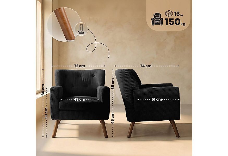 CLP Loungesessel Kioni (1er), Cordbezug, Kautschukholz, bis 150 kg belastba günstig online kaufen