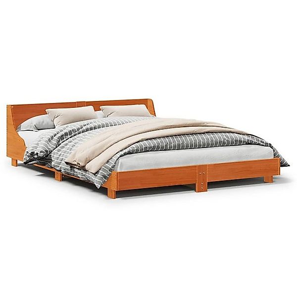 vidaXL Bett, Massivholzbett ohne Matratze Wachsbraun 135x190 cm Kiefernholz günstig online kaufen