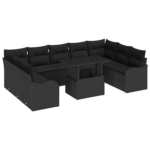 vidaXL Garten-Sofa-Set mit Kissen 10-Tlg Schwarz Poly Rattan 3348529 günstig online kaufen