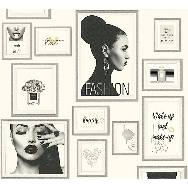 Vliestapete Metropolitan Stories Print Bilderrahmen Glatt Silber Schwarz FS günstig online kaufen