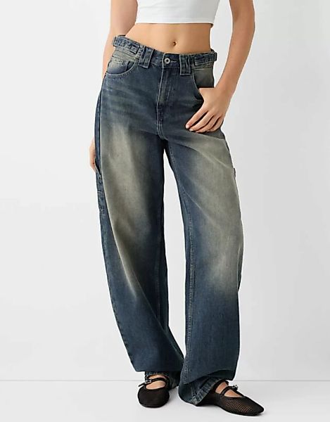 Bershka Baggy-Jeans Im Workwear-Look Damen 38 Ausgewaschenes Blau günstig online kaufen