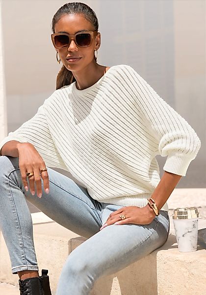 LASCANA 3/4 Arm-Pullover mit diagonalem Strickmuster günstig online kaufen