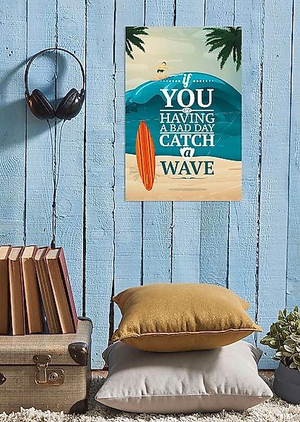 queence Metallbild »Catch a wave« Meer   Schriftzug   Schriftzüge   Strand günstig online kaufen