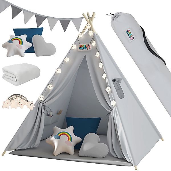 Tipi Spielzelt Grau 160x130x130cm günstig online kaufen