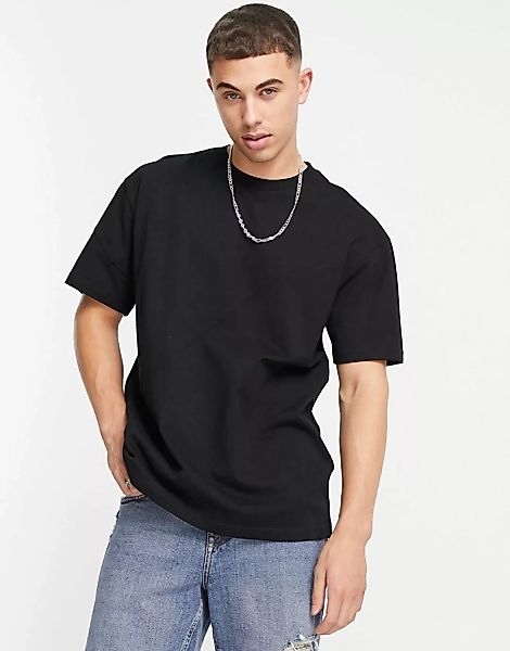 Topman – Oversize-T-Shirt in Schwarz mit Zierbahn günstig online kaufen