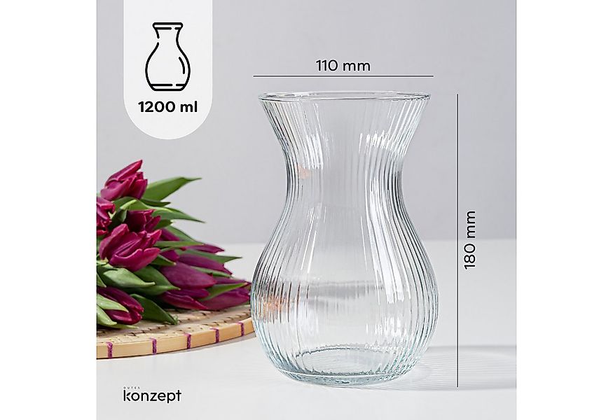 KONZEPT Tischvase Glasvase geriffelt 18 cm hoch, Ø11 cm – stilvolle Tischva günstig online kaufen