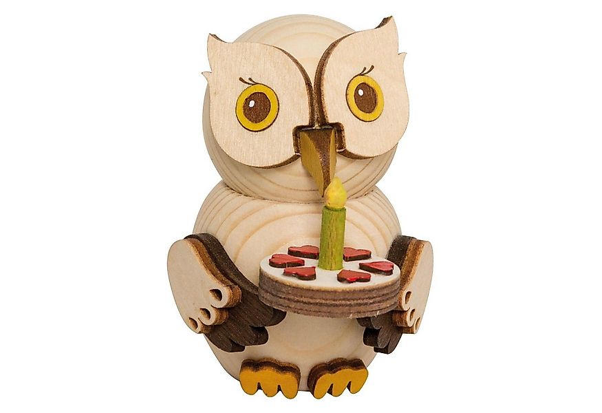 Kuhnert Dekofigur Mini-Eule mit Torte - aus Holz gefertigt - ca. 7 cm groß, günstig online kaufen