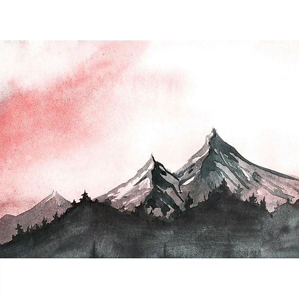 Fototapete Landschaft Berge Gemälde Grau Rot Weiß 3,50 m x 2,55 m FSC® günstig online kaufen