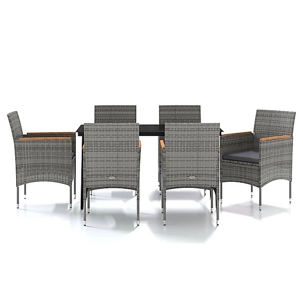 vidaXL 7-Tlg Garten-Essgruppe mit Kissen Grau und Schwarz 3099350 günstig online kaufen