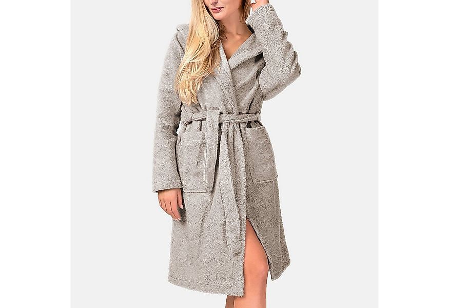 Herzbach Home Damenbademantel, wadenlang, mit Kapuze, Schnürverschluss, wad günstig online kaufen