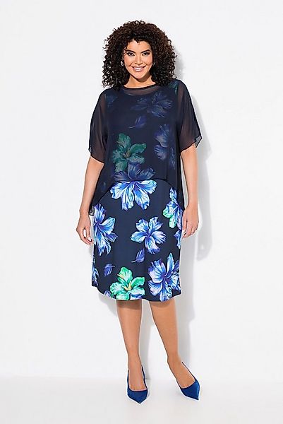 Ulla Popken Cocktailkleid Kleid Blüten doppellagig U-Boot-Ausschnitt Halbar günstig online kaufen