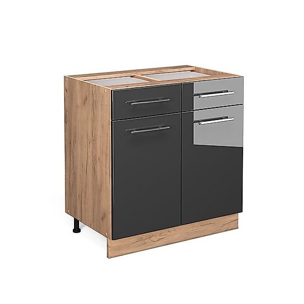 Vicco Küchenunterschrank Fame-Line Anthrazit Hochglanz/Goldkraft Eiche 80 c günstig online kaufen