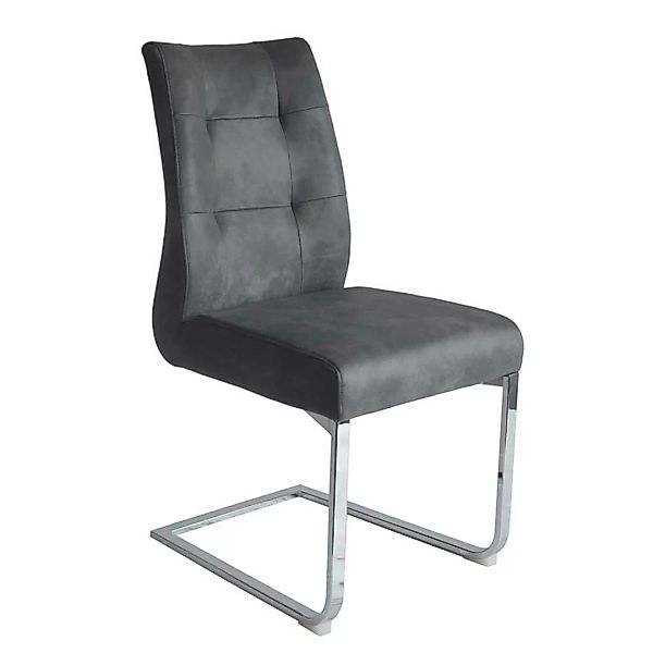 Freischwinger Stuhl Set in Anthrazit und Chromfarben hoher Lehne (2er Set) günstig online kaufen