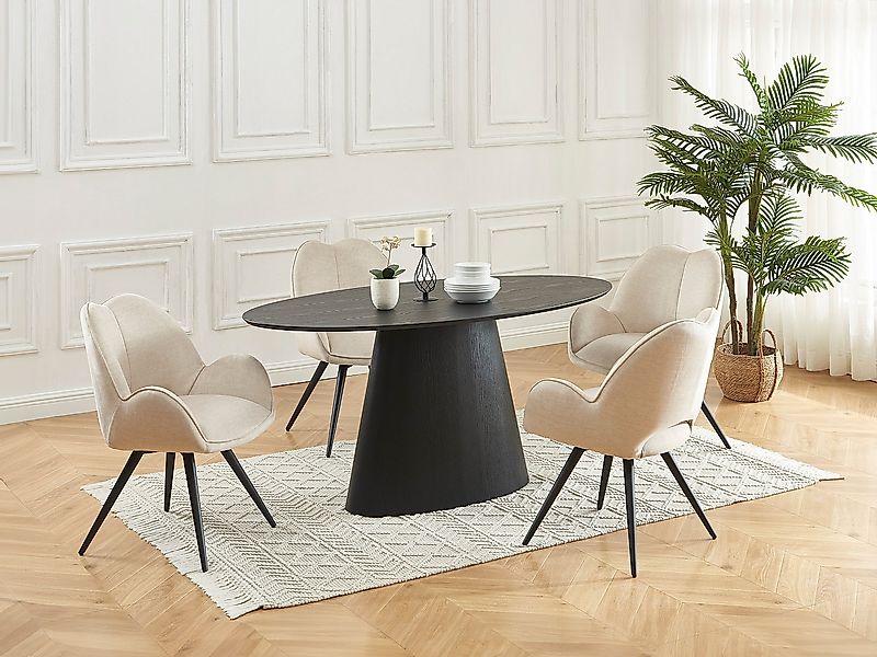 Drehstuhl mit Armlehnen 6er-Set - Stoff & schwarzes Metall - Beige - GULSUN günstig online kaufen