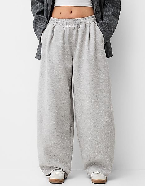 Bershka Barrel-Fit-Hose Aus Plüsch Mit Bundfalten Damen Xs Grau günstig online kaufen