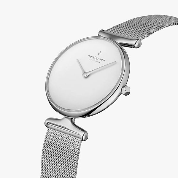 Armbanduhr Unika Silber | Weißes Ziffernblatt - Mesharmband Silber günstig online kaufen