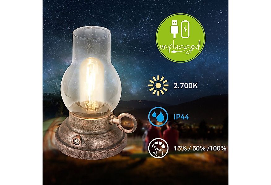 Briloner Leuchten LED Tischleuchte Vintage Tischlampe Akku Kerzenlicht Nach günstig online kaufen