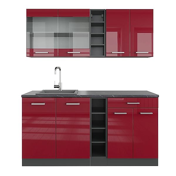 Vicco R-Line Singleküche Bordeaux Hochglanz/Anthrazit 160 cm AP Anthrazit günstig online kaufen