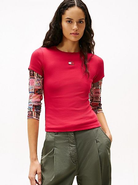 Tommy Jeans Kurzarmshirt TJW SLIM BADGE RIB TEE mit gerippter Struktur günstig online kaufen