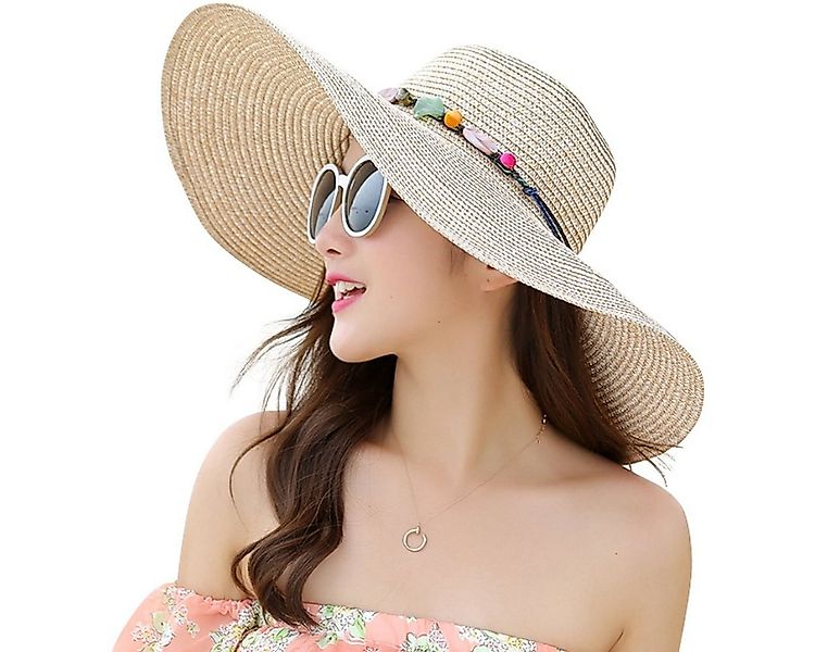 Coonoor Strohhut Damen Strohhut mit großer Krempe und Schleife, faltbar, fü günstig online kaufen