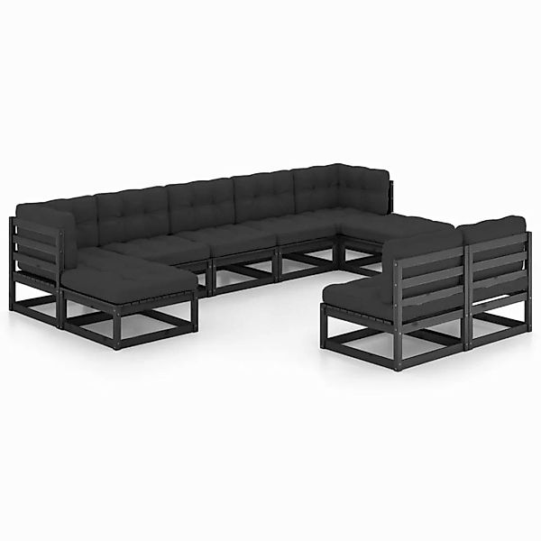 9-tlg. Garten-lounge-set Mit Kissen Schwarz Massivholz Kiefer günstig online kaufen