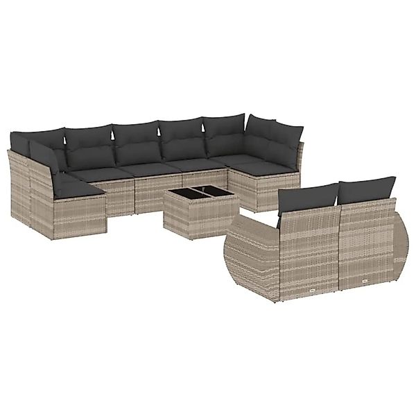 vidaXL 10-Tlg Garten-Sofagarnitur mit Kissen Hellgrau Poly Rattan 3221831 günstig online kaufen