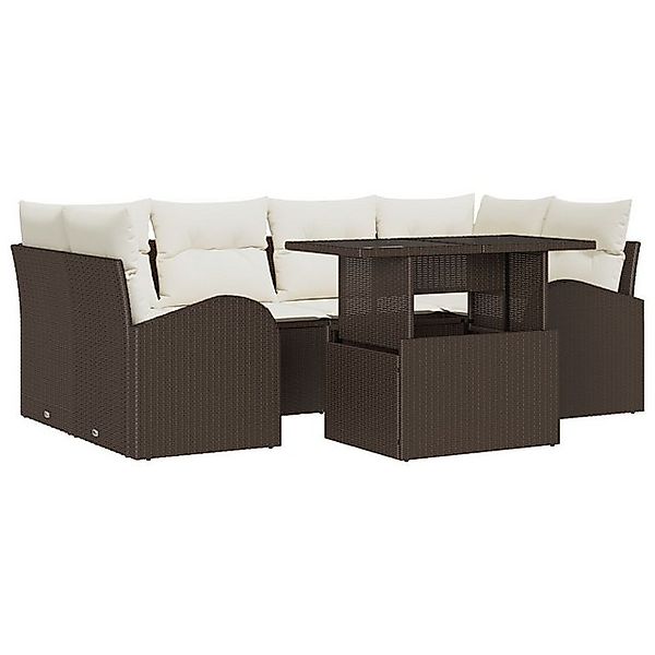 vidaXL Loungesofa 7-teiliges Garten Sofaset mit Kissen Braun Poly Rattan, 7 günstig online kaufen