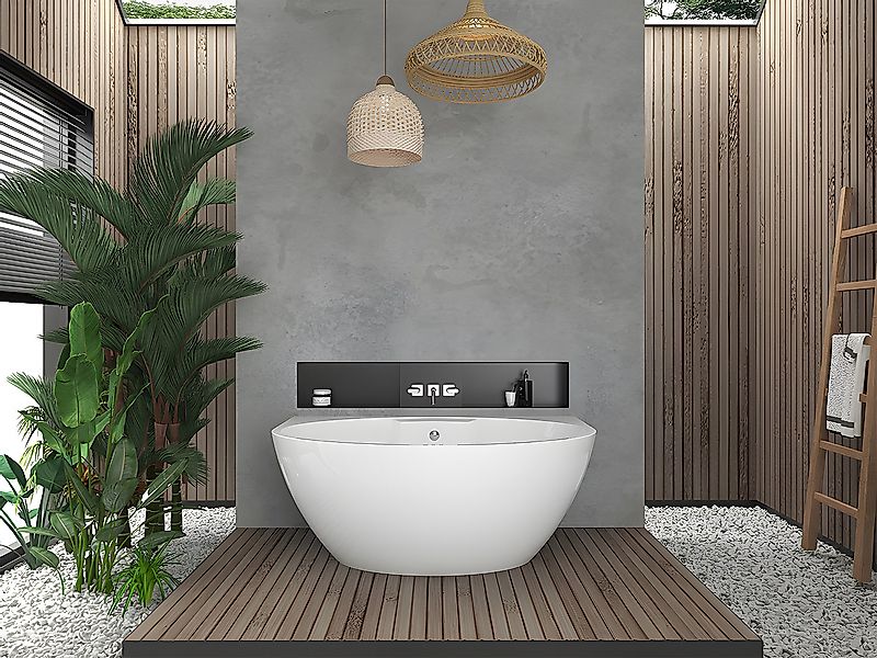 Badewanne halb freistehend oval - Acryl - 197 L - 151 x 94 x 60 cm - Weiß - günstig online kaufen