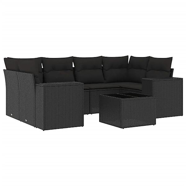 vidaXL 7-Tlg Garten-Sofagarnitur mit Kissen Schwarz Poly Rattan 3222314 günstig online kaufen