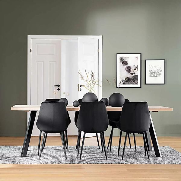 Esszimmerkombination in Schwarz und Eiche White Wash sechs Stühlen (siebent günstig online kaufen