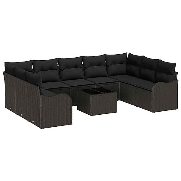 vidaXL Garten-Sofa-Set mit Kissen 10-Tlg Schwarz Poly Rattan 3345873 günstig online kaufen