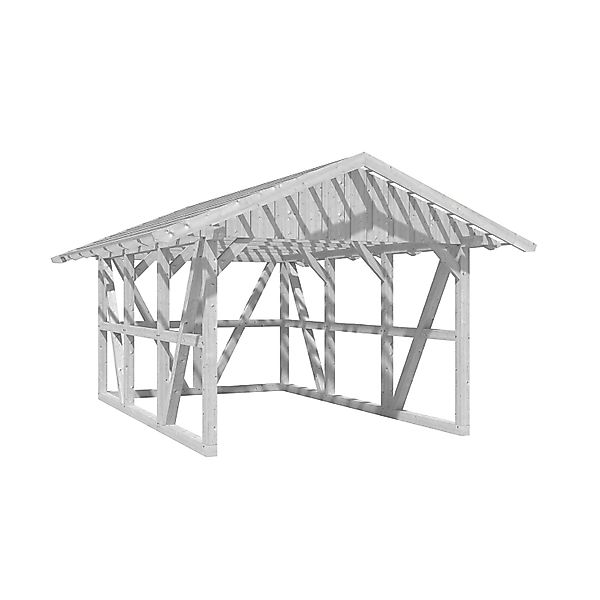 Skan Holz Carport Schwarzwald m. Dachlattung u. Rückwand 424 x 600 cm Weiß günstig online kaufen