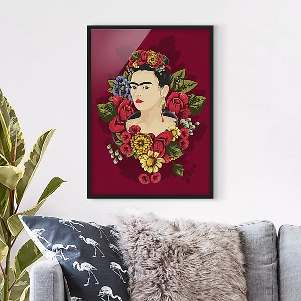 Bild mit Rahmen Blumen - Hochformat Frida Kahlo - Rosen günstig online kaufen