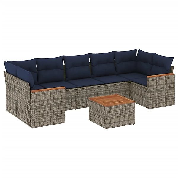 vidaXL 8-Tlg Gartensofa-Set mit Kissen Grau Polyrattan 3225816 günstig online kaufen