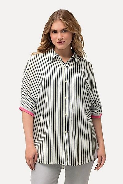 Ulla Popken Hemdbluse Hemdbluse Leinenmix Oversized Hemdkragen Halbarm günstig online kaufen