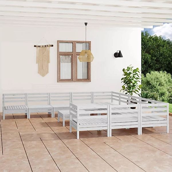 12-tlg. Garten-lounge-set Weiß Kiefer Massivholz günstig online kaufen