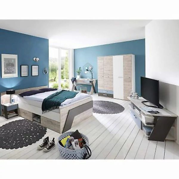 Lomadox Jugendzimmer Set mit Bett 140x200 cm 5-teilig mit Kleiderschrank LE günstig online kaufen