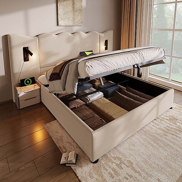 Flieks Polsterbett, Hydraulisches Stauraumbett Doppelbett 160x200cm günstig online kaufen