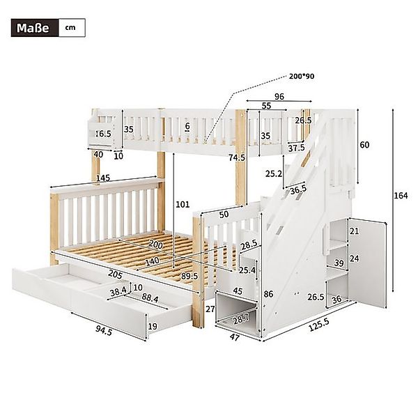 Ulife Etagenbett mit Ablagekorb, Schublade, Treppenschrank, Ablageschrank ( günstig online kaufen